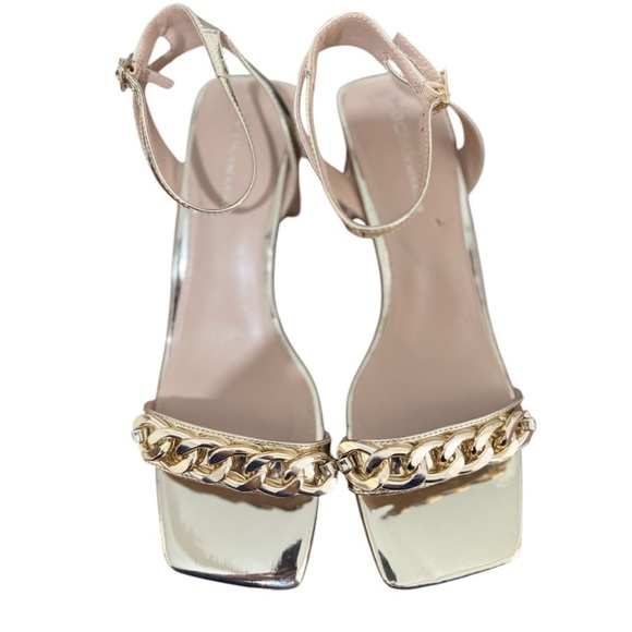 BCBGeneration Women's Finda Gold Strappy Block Heel Chain Sandals Sz 10 - Picture 3 of 11